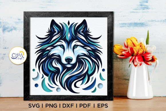 3D Arctic Wolf Shadow Box SVG