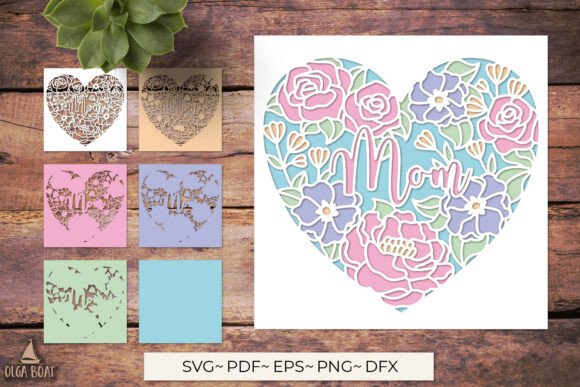 3D Mom Floral Heart SVG Layered Papercut