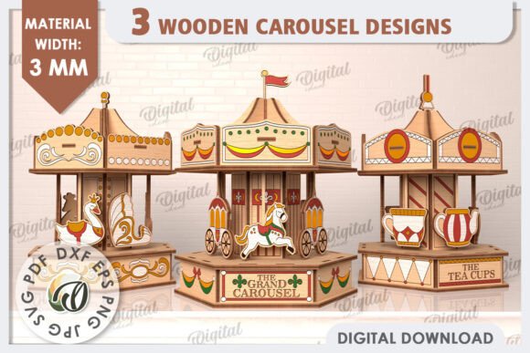 3D Wooden Carousel Laser Cut Bundle