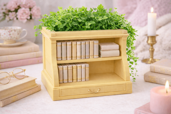 Bookshelf Planter - Mini Library Decor STL 3D Model for 3D Print