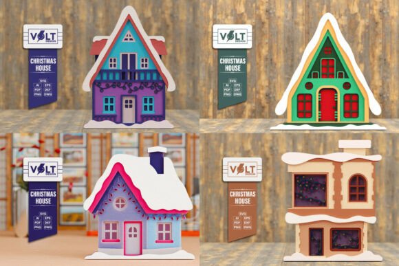 Cute Christmas House 3D SVG Bundle