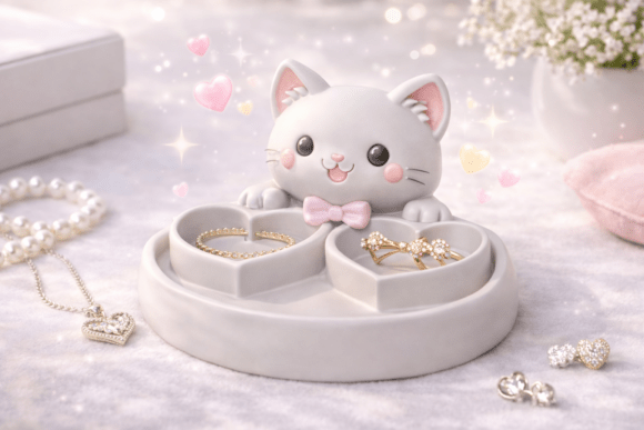 Kawaii Cat Jewelry Tray for 3D Printing
