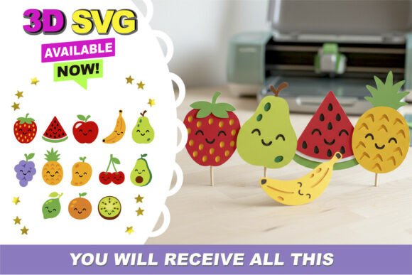 Kawaii Fruit 3D SVG Mega Collection
