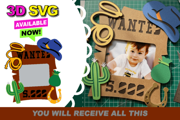 Wanted Frame Western Rodeo Topper 3D SVG